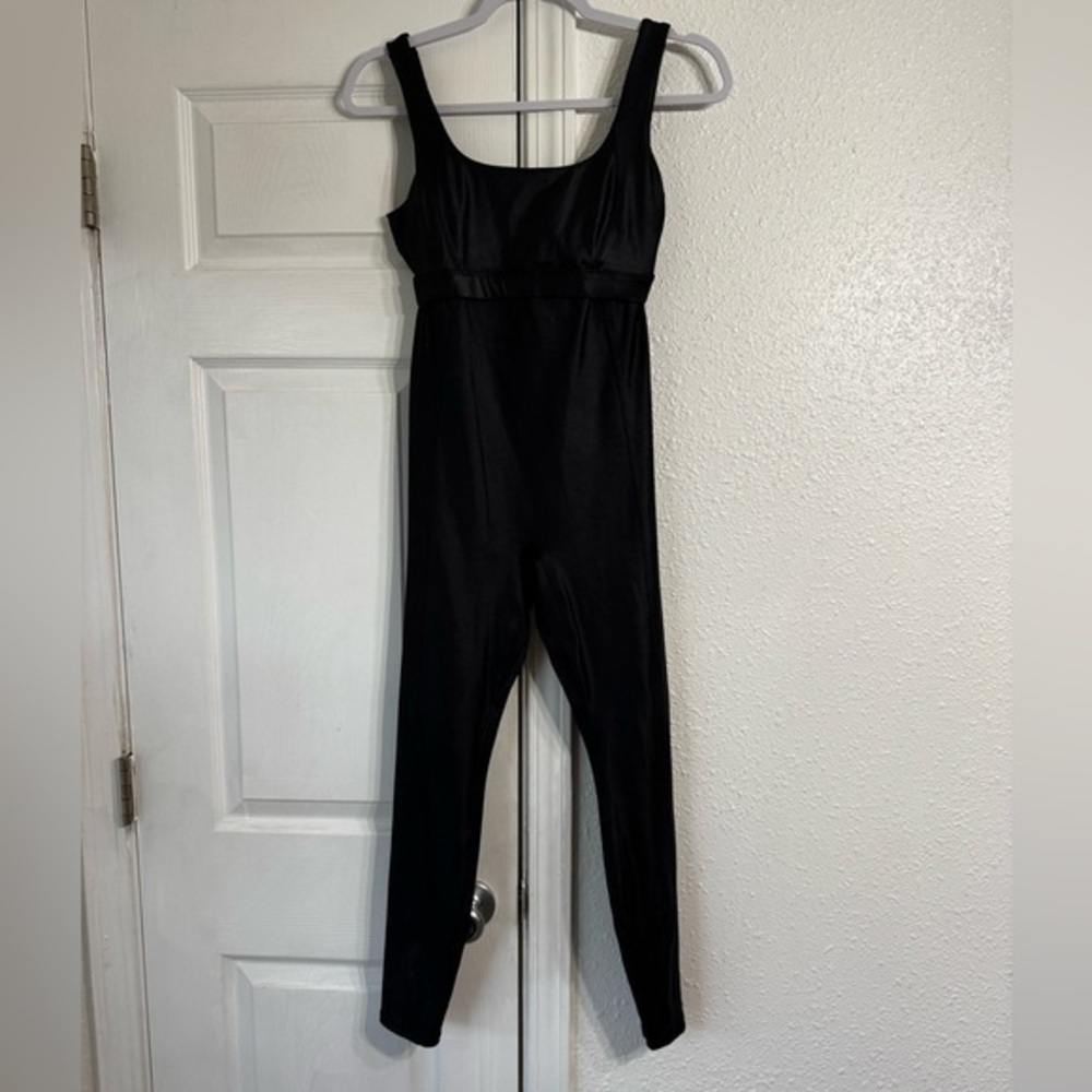 Fabletics Womens Black Solid Motion365 Slim Fit Shine Sleeveless Jumpsuit